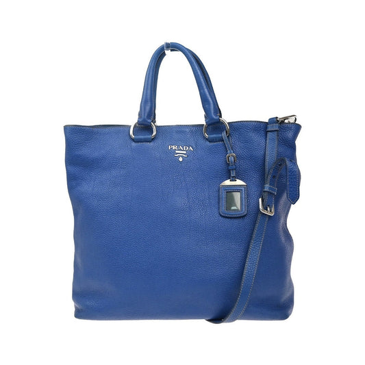 Prada Vintage Tote Leather, Blue, Leather, Tote Bag