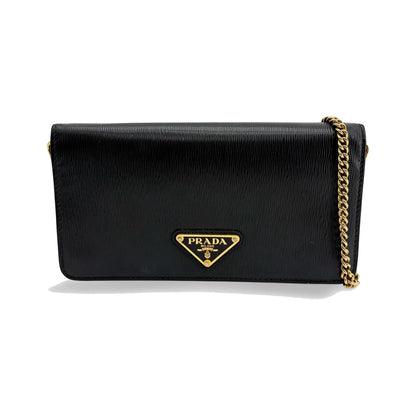 Prada Wallet on Chain Saffiano Leather, Black, Leather, Crossbody Bag