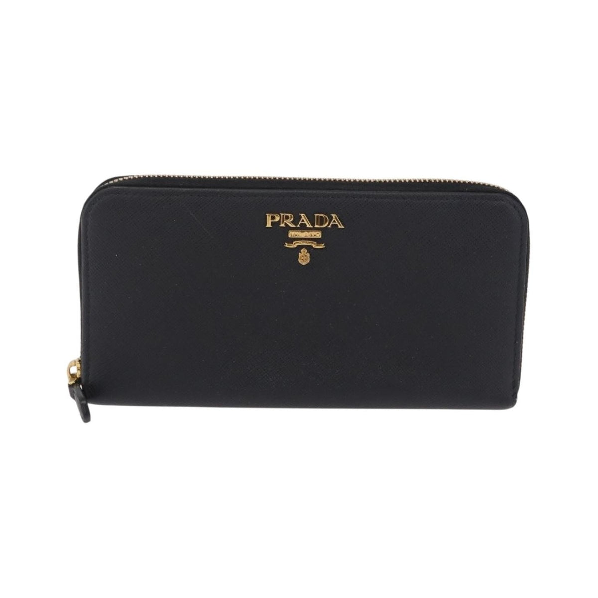 Prada Zip Around Tab Saffiano Leather, Black, Leather, Wallet