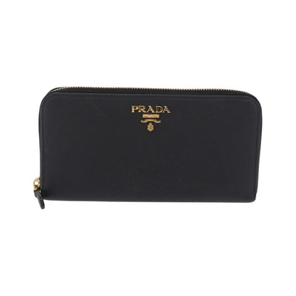 Prada Zip Around Tab Saffiano Leather, Black, Leather, Wallet