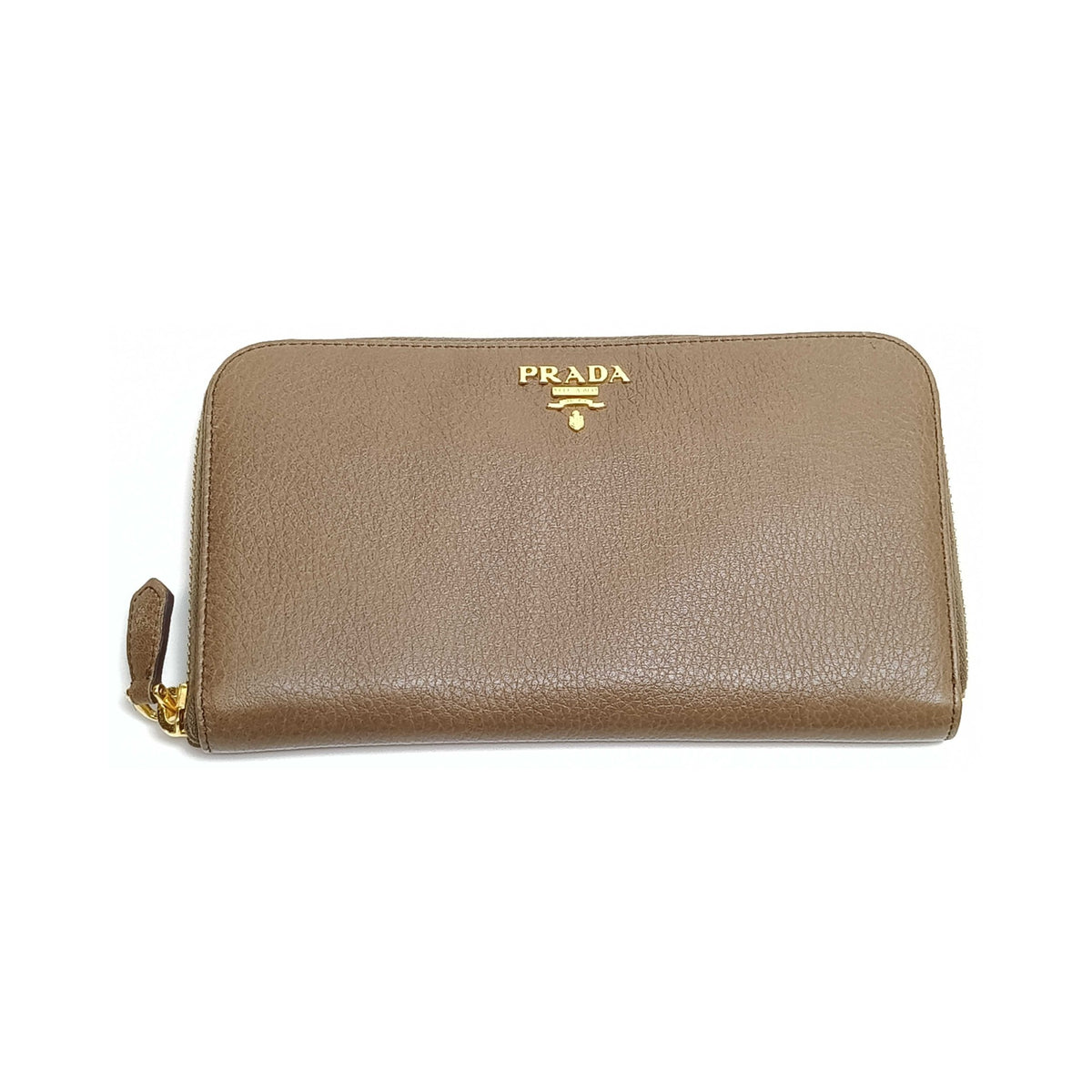 Prada Zip Around Vitello Daino, Brown, Leather, Wallet