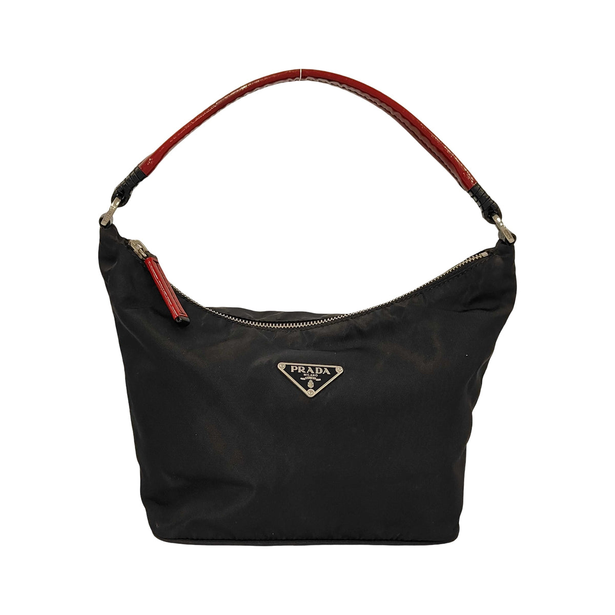 Prada Zip Hobo Nylon & Patent Leather, Black, Nylon, Shoulder Bag