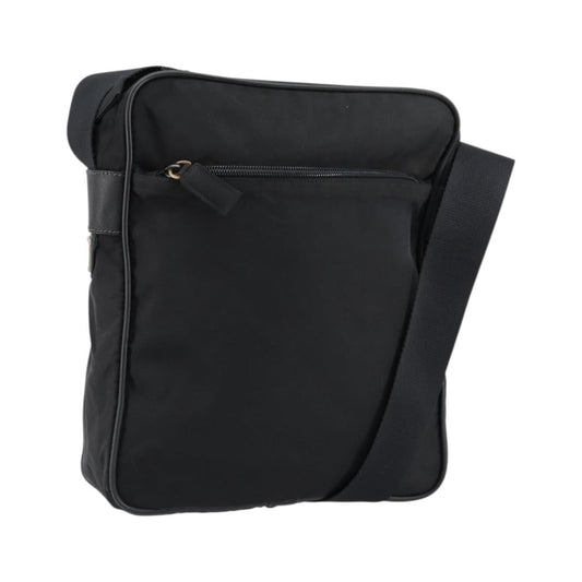 Prada Zip Messenger Tessuto with Leather, Black, Nylon, Handbag