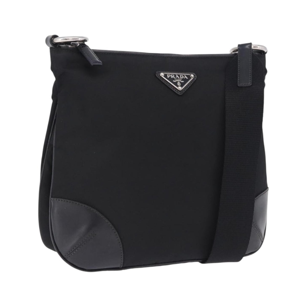 Prada Zip Messenger Tessuto with Leather, Black, Nylon, Handbag