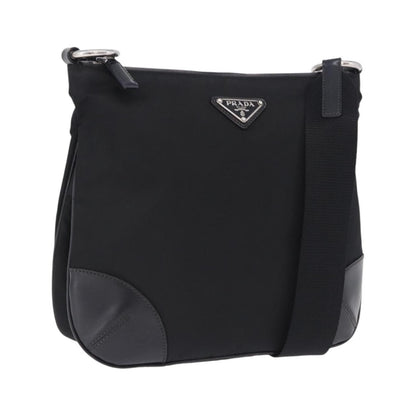 Prada Zip Messenger Tessuto with Leather, Black, Nylon, Handbag
