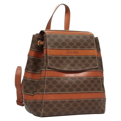 Celine Vintage Drawstring Flap Backpack Macadam Coated Canvas, BROWN, CANVAS, Backpack