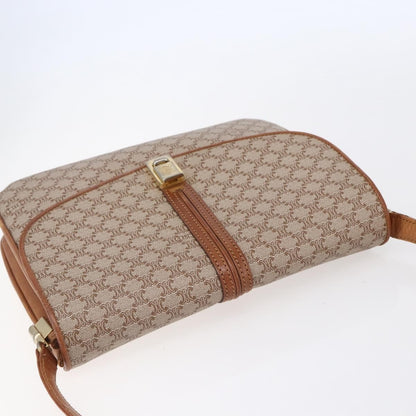 Celine Vintage Macadam Shoulder Bag Canvas and Leather, BEIGE, CANVAS, Shoulder bag