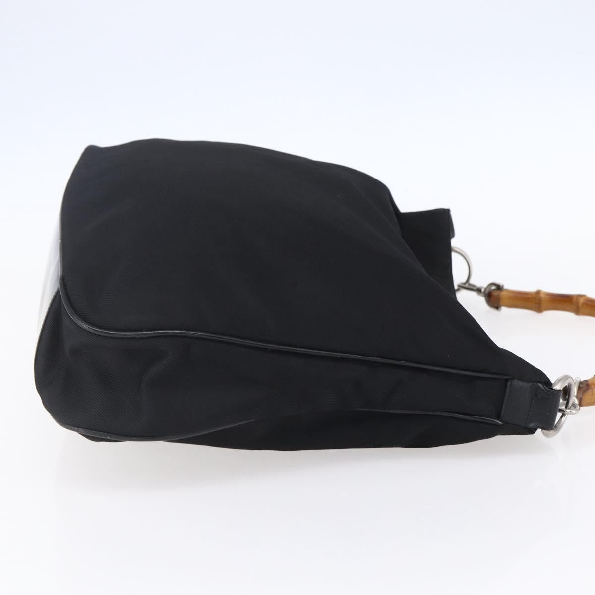 Gucci Vintage Bamboo Handle Open Hobo Nylon, BLACK, NYLON, Handbag