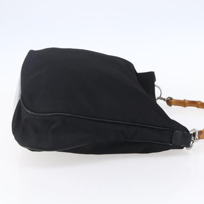 Gucci Vintage Bamboo Handle Open Hobo Nylon, BLACK, NYLON, Handbag