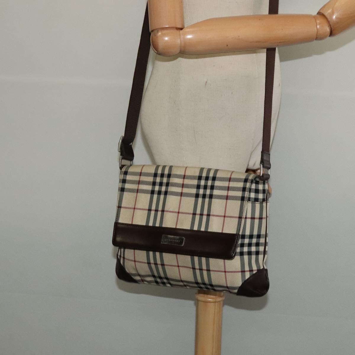 Burberry Vintage Flap Crossbody Bag Haymarket Canvas, Beige, Nylon, Shoulder Bag