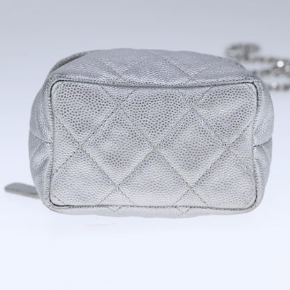 Chanel Classic Vanity Case with Chain Quilted Caviar, Silver, Leather, Shoulder Bag