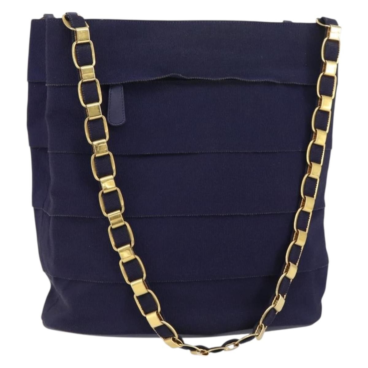 Salvatore Ferragamo Vala Chain Shoulder bag Canvas, NAVY, CANVAS, Shoulder bag