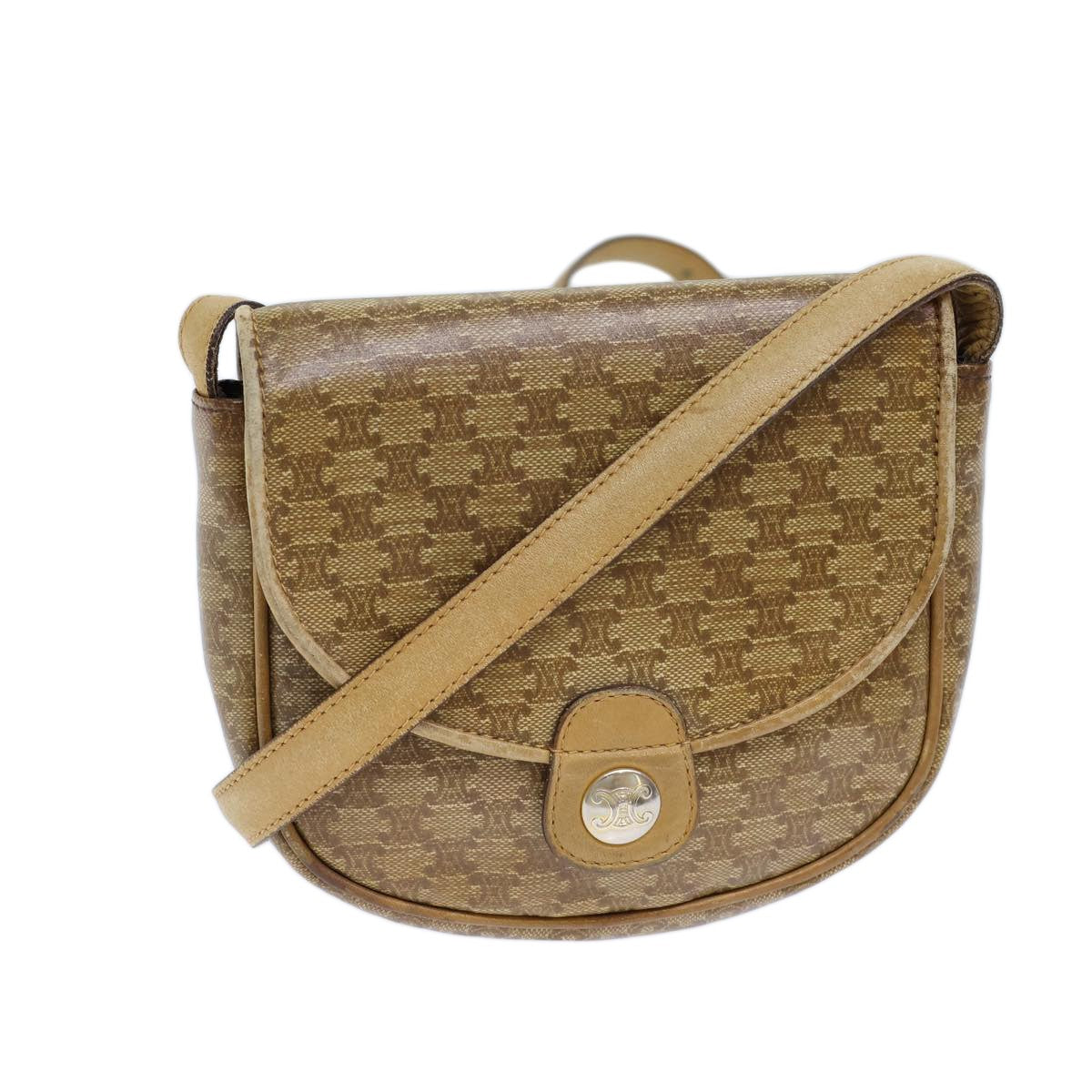 Celine Macadam Shoulder Bag Leather, BEIGE, CANVAS, Shoulder bag