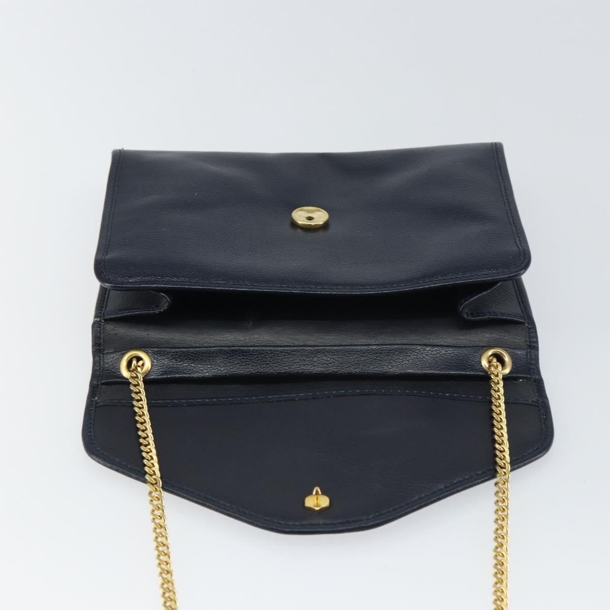 Christian Dior Vintage Chain Flap Shoulder Bag Leather, NAVY, LEATHER, Shoulder bag