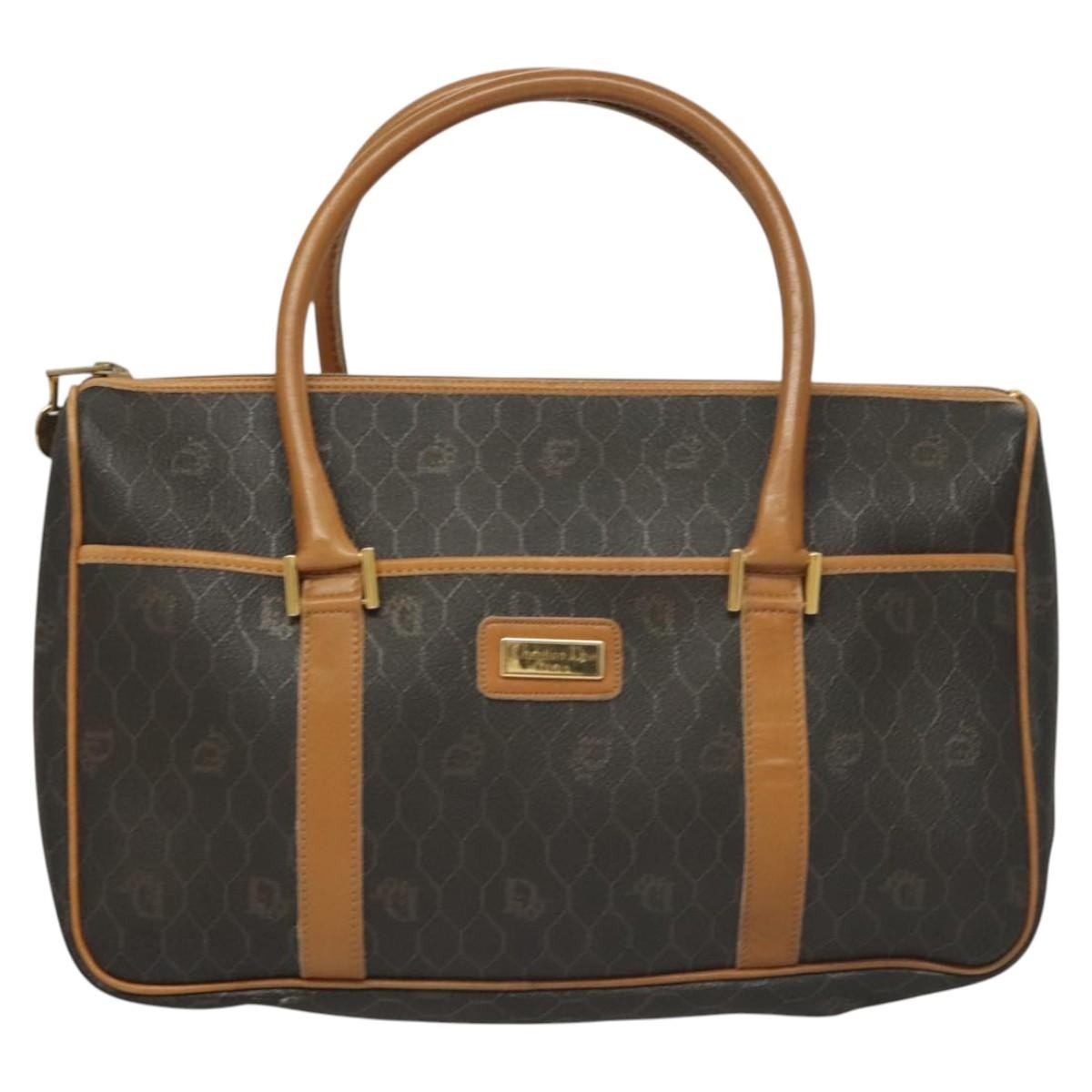 Christian Dior Vintage Honeycomb Handbag Canvas Leather, BLACK, CANVAS, Handbag