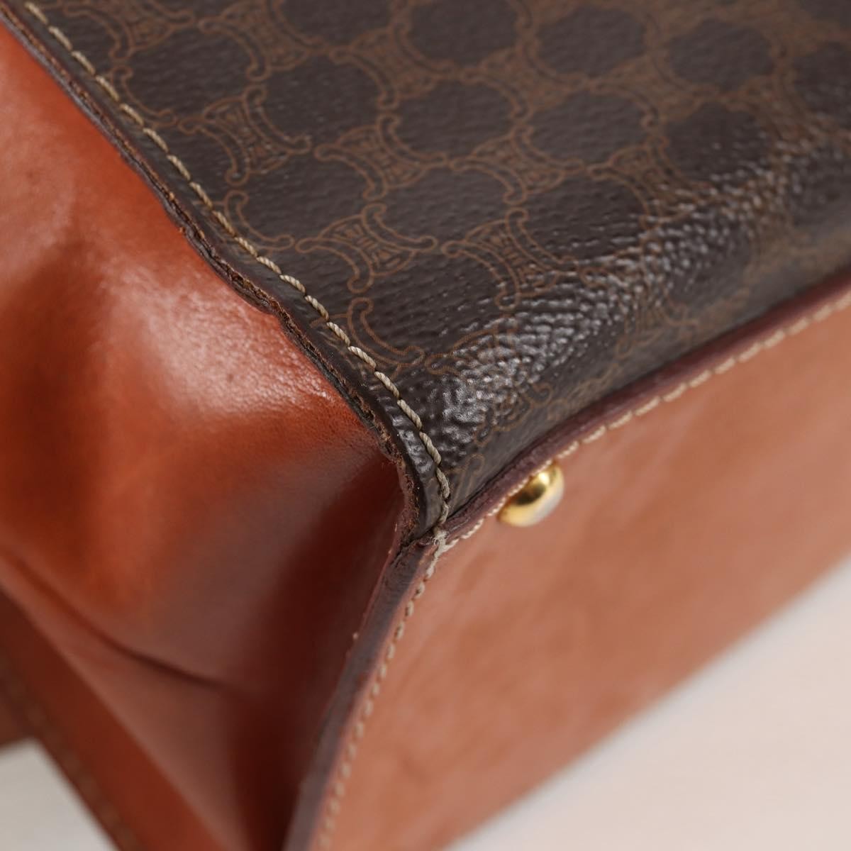 Celine Vintage Convertible Top Handle Bag Macadam Coated Canvas, BROWN, CANVAS, Handbag
