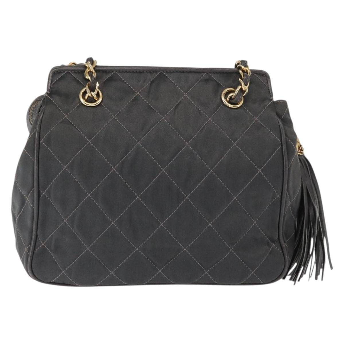 Chanel Vintage Shoulder Bag Satin, GRAY, SATIN, Shoulder bag