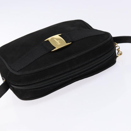 Salvatore Ferragamo Vala Shoulder Bag Suede, BLACK, SUEDE, Shoulder bag