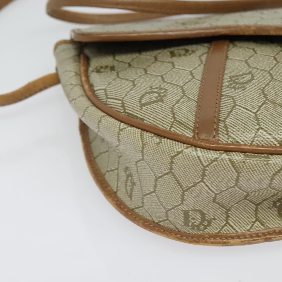 Christian Dior Vintage Honeycomb Flap Crossbody Bag Canvas and Leather, BEIGE, CANVAS, Crossbody bag