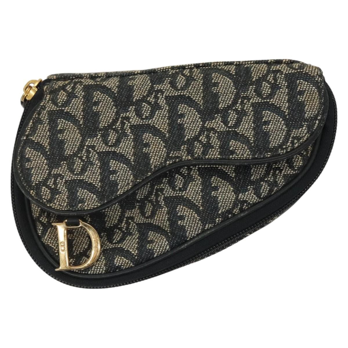 Christian Dior Saddle Zip Pouch Diorissimo Canvas, NAVY, CANVAS, Clutche & pouche