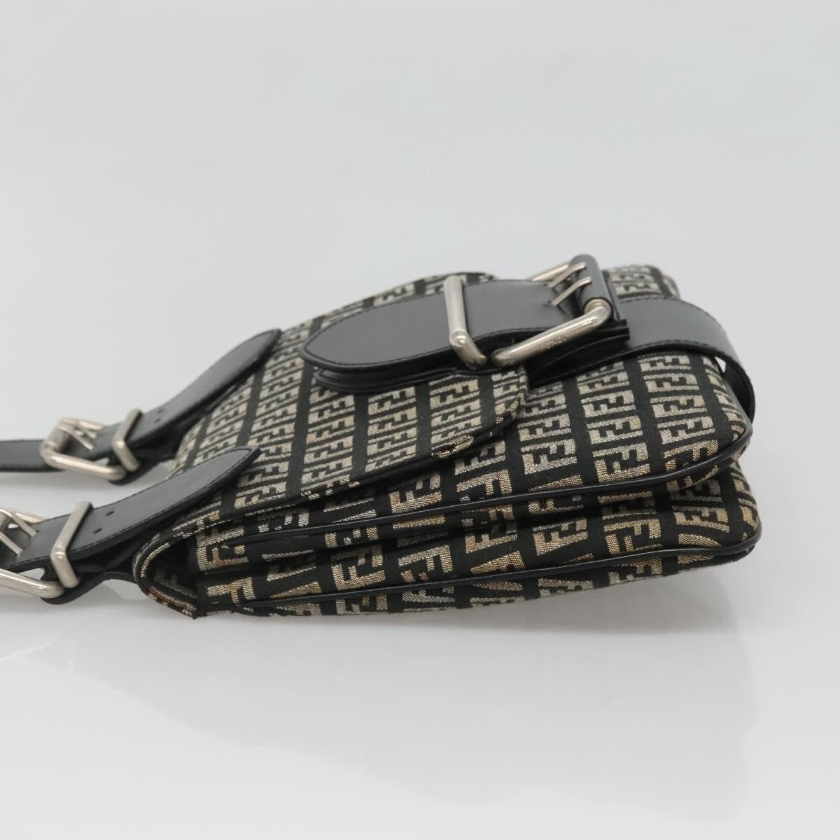 Fendi Buckle Flap Shoulder Bag Zucchino canvas, BLACK, CANVAS, Shoulder bag