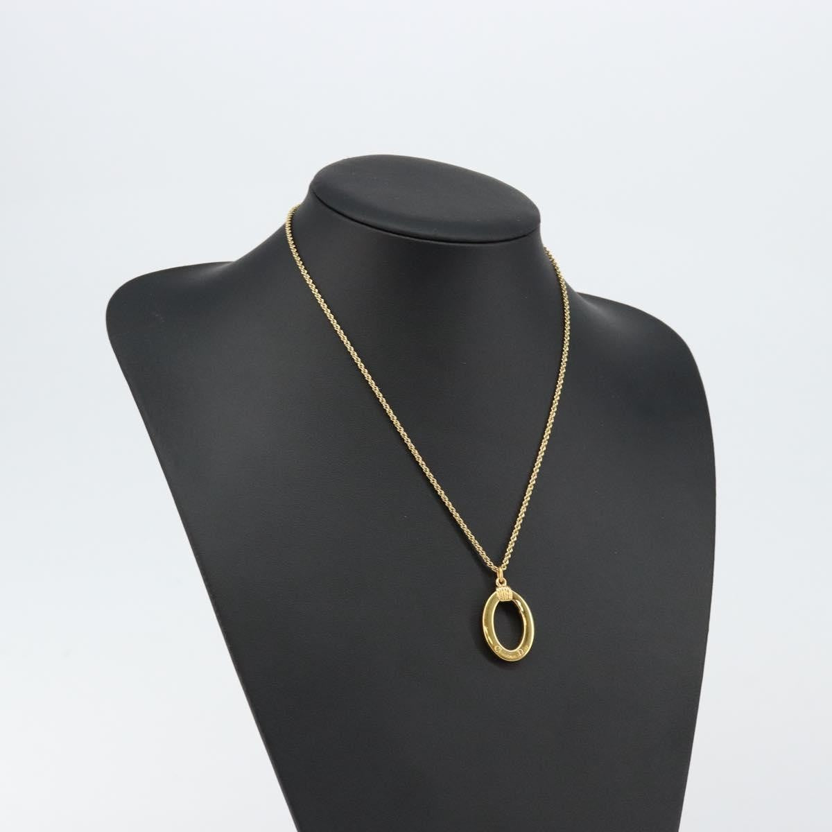 Christian Dior Vintage Logo Round Pendant Necklace Metal, GOLD, METAL, Necklace