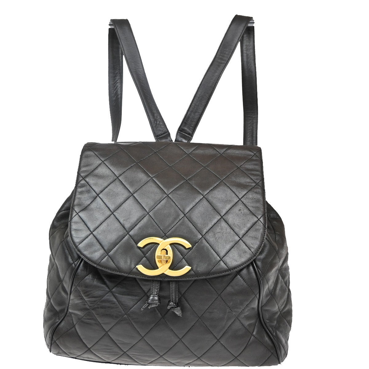 Chanel Vintage CC Flap Backpack Quilted Lambskin, BROWN, LEATHER, Backpack