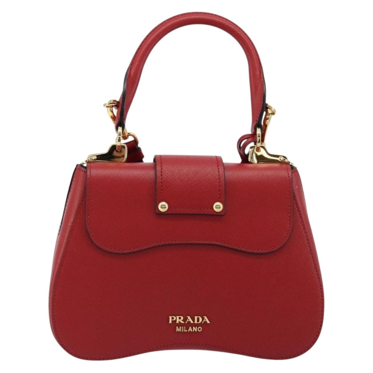 Prada Sidonie Top Handle Bag Saffiano Leather, Red, Leather, Handbag