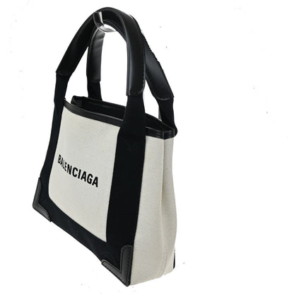Balenciaga Navy Cabas Canvas with Leather, BEIGE, CANVAS, Bag