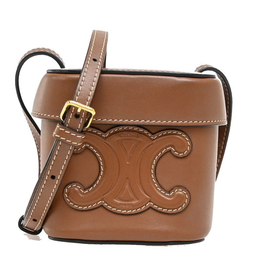 Celine Cuir Triomphe Box Bag Leather, BROWN, LEATHER, Handbag