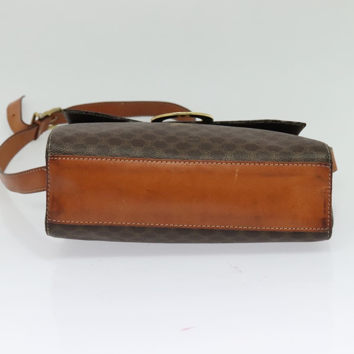 Celine Vintage Macadam Circle Logo Shoulder Bag Canvas and Leather, BROWN, CANVAS, Shoulder bag