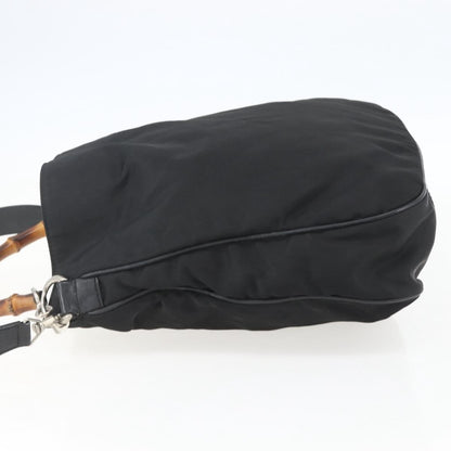 Gucci Vintage Bamboo Handle Open Hobo Nylon, Black, Nylon, Handbag