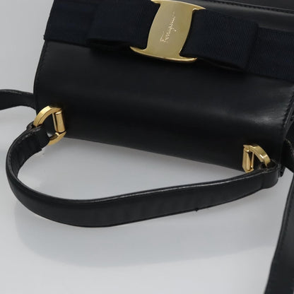 Salvatore Ferragamo Vintage Vara Bow Top Handle Bag Leather, NAVY, LEATHER, Handbag