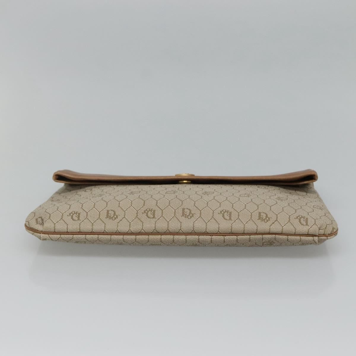Christian Dior Vintage Honeycomb Zip Pouch Canvas and Leather, BEIGE, CANVAS, Clutche & pouche
