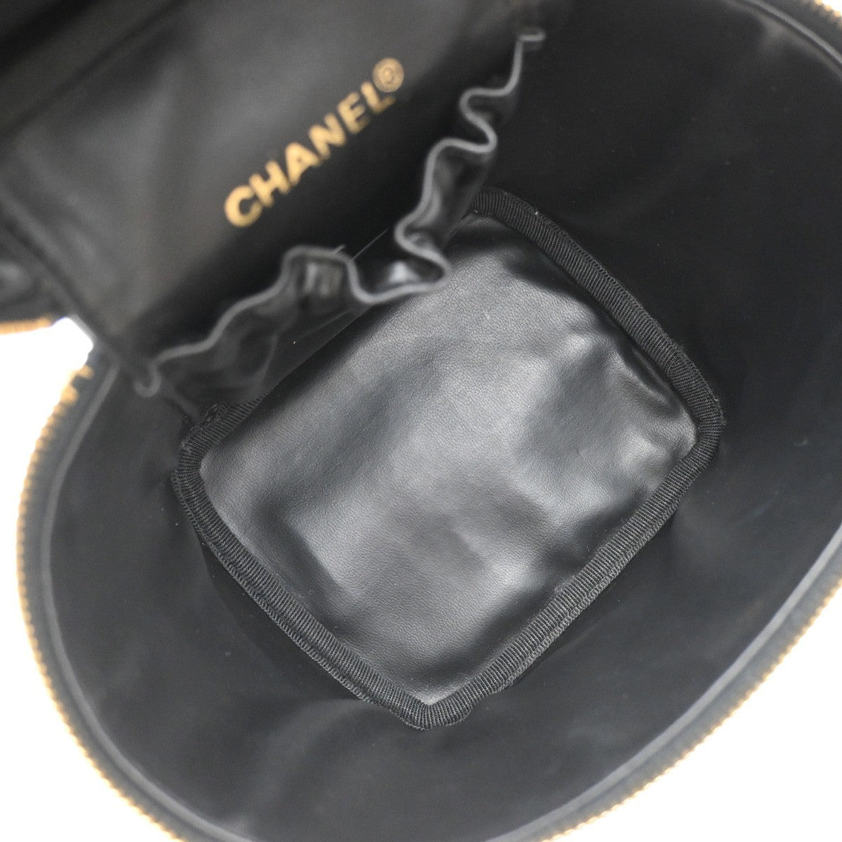 Chanel Vintage Cosmetic Case Quilted Lambskin, Black, Leather, Handbag