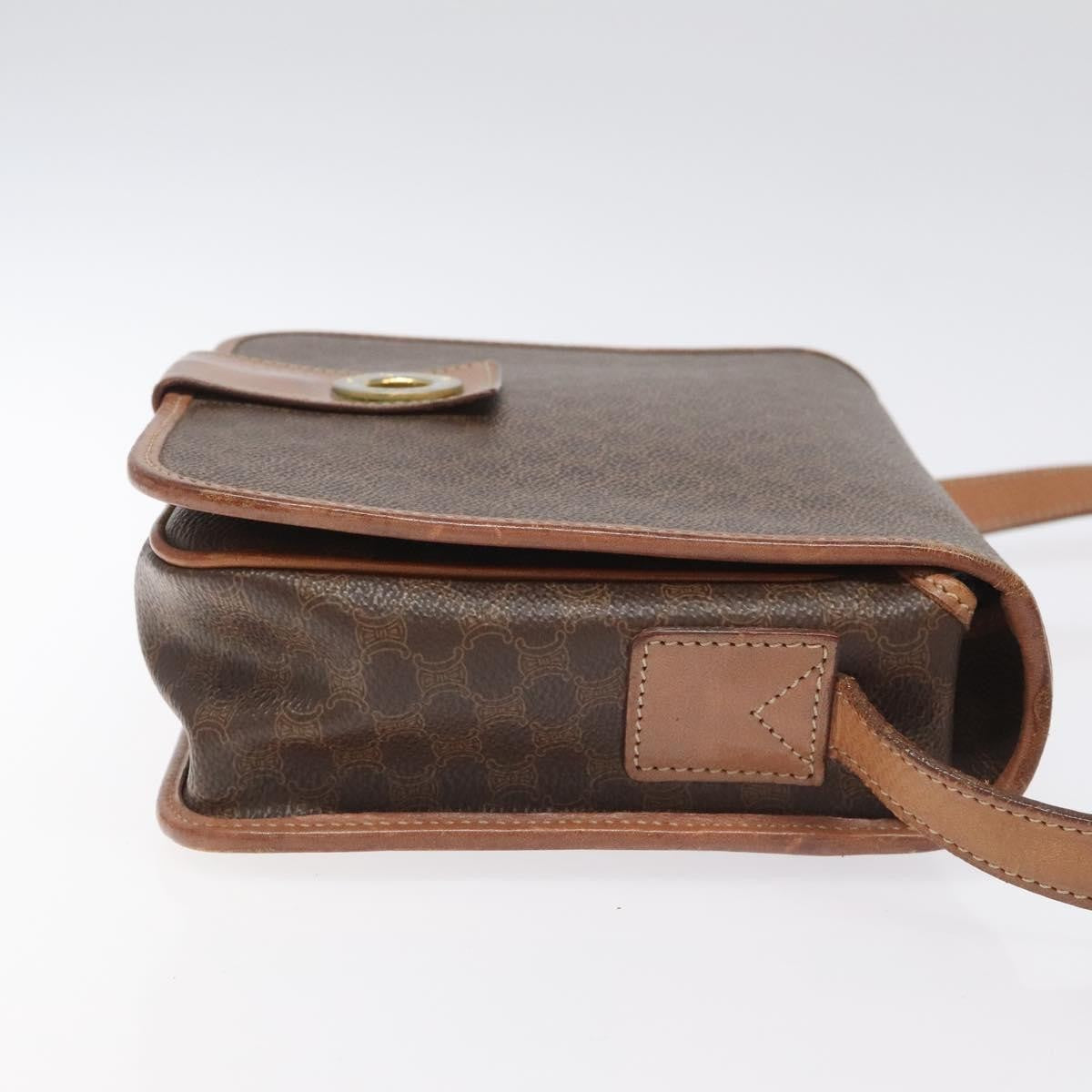 Celine Vintage Macadam Circle Logo Shoulder Bag Canvas and Leather, Brown, Canvas, Shoulder Bag