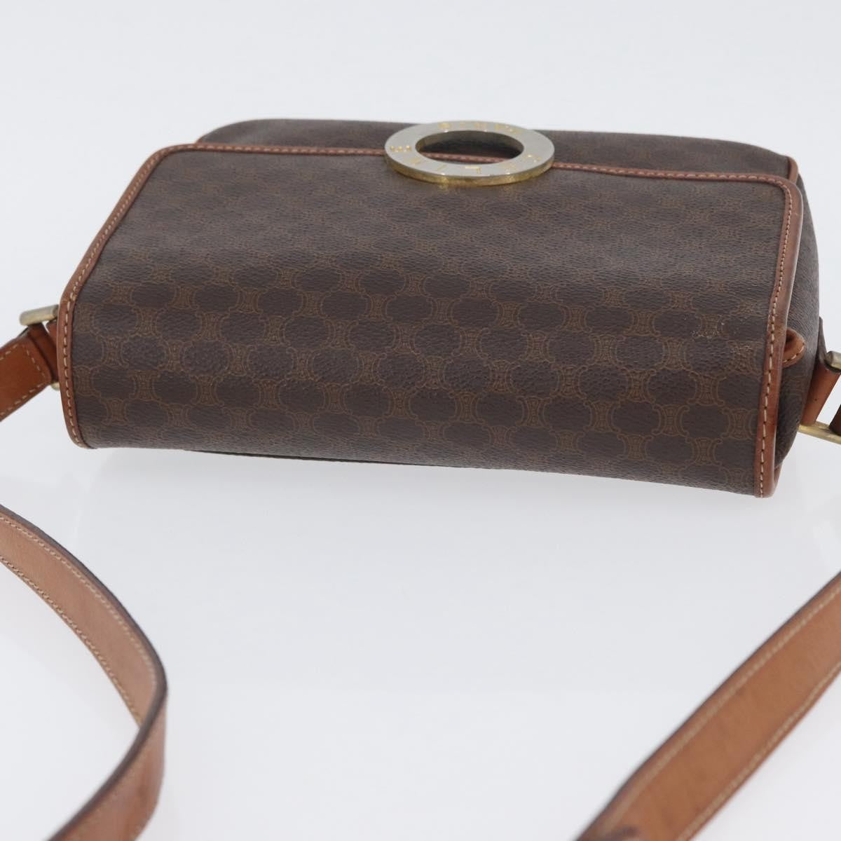 Celine Vintage Macadam Circle Logo Shoulder Bag Canvas and Leather, Brown, Canvas, Shoulder Bag