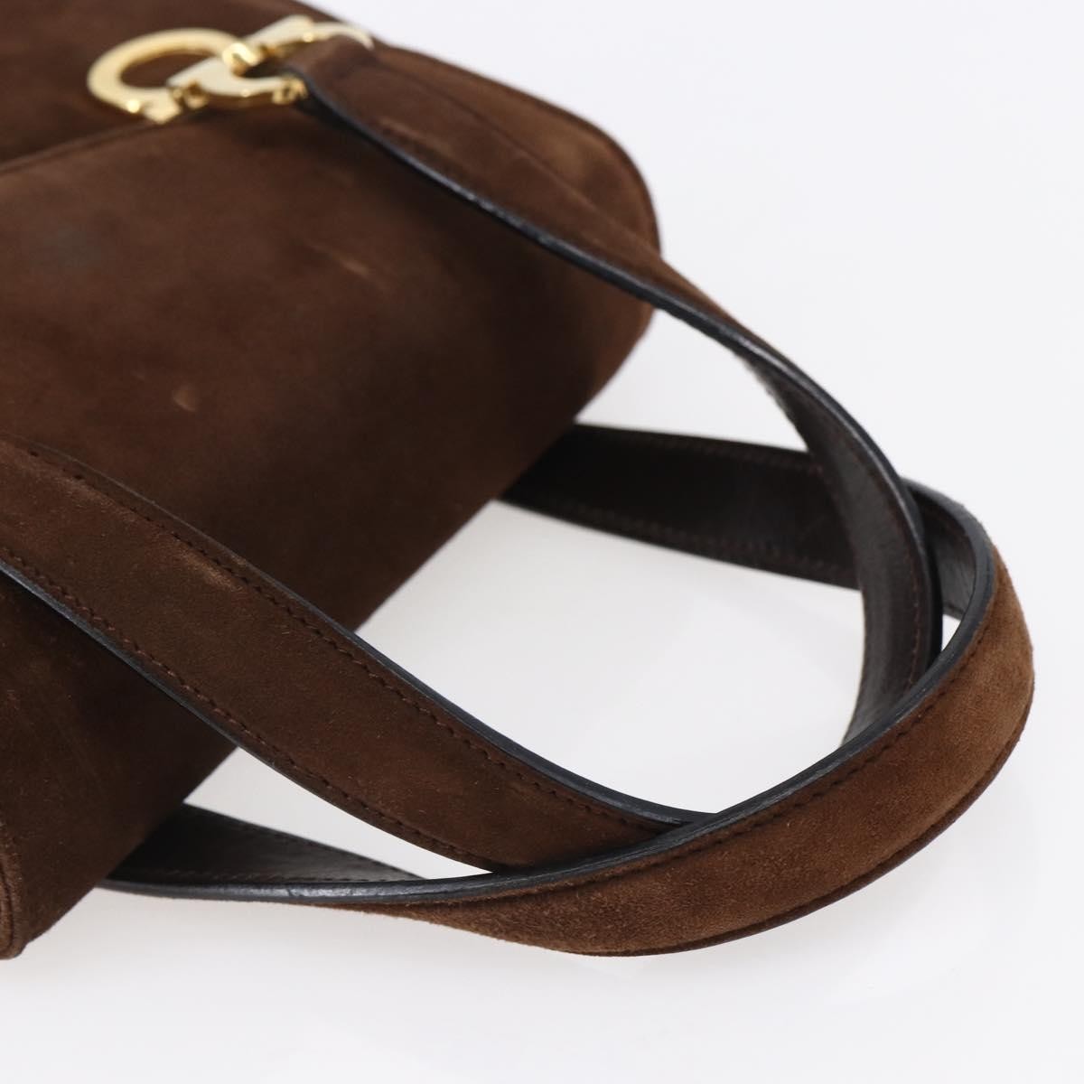Salvatore Ferragamo Gancini handbag Suede, BROWN, SUEDE, Handbag