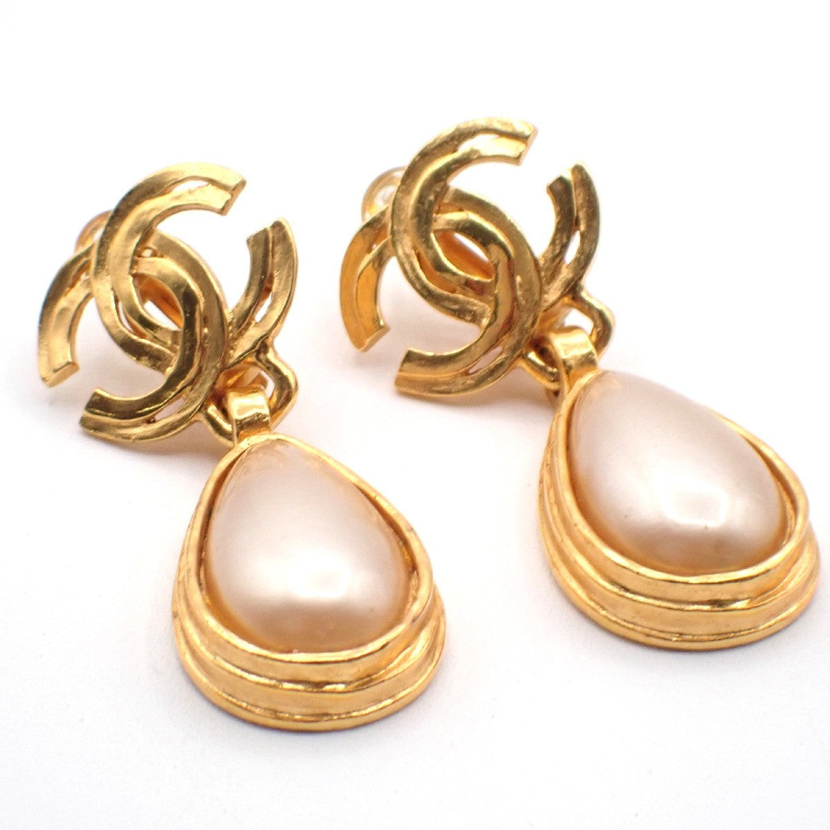 Chanel CC Teardrop Earrings Metal with Faux Pearl, Gold, Gold Plated, Earrings