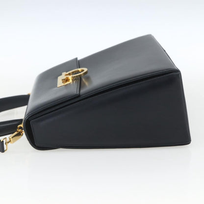 Salvatore Ferragamo Gancini Convertible Top Handle Bag Leather, NAVY, LEATHER, Handbag