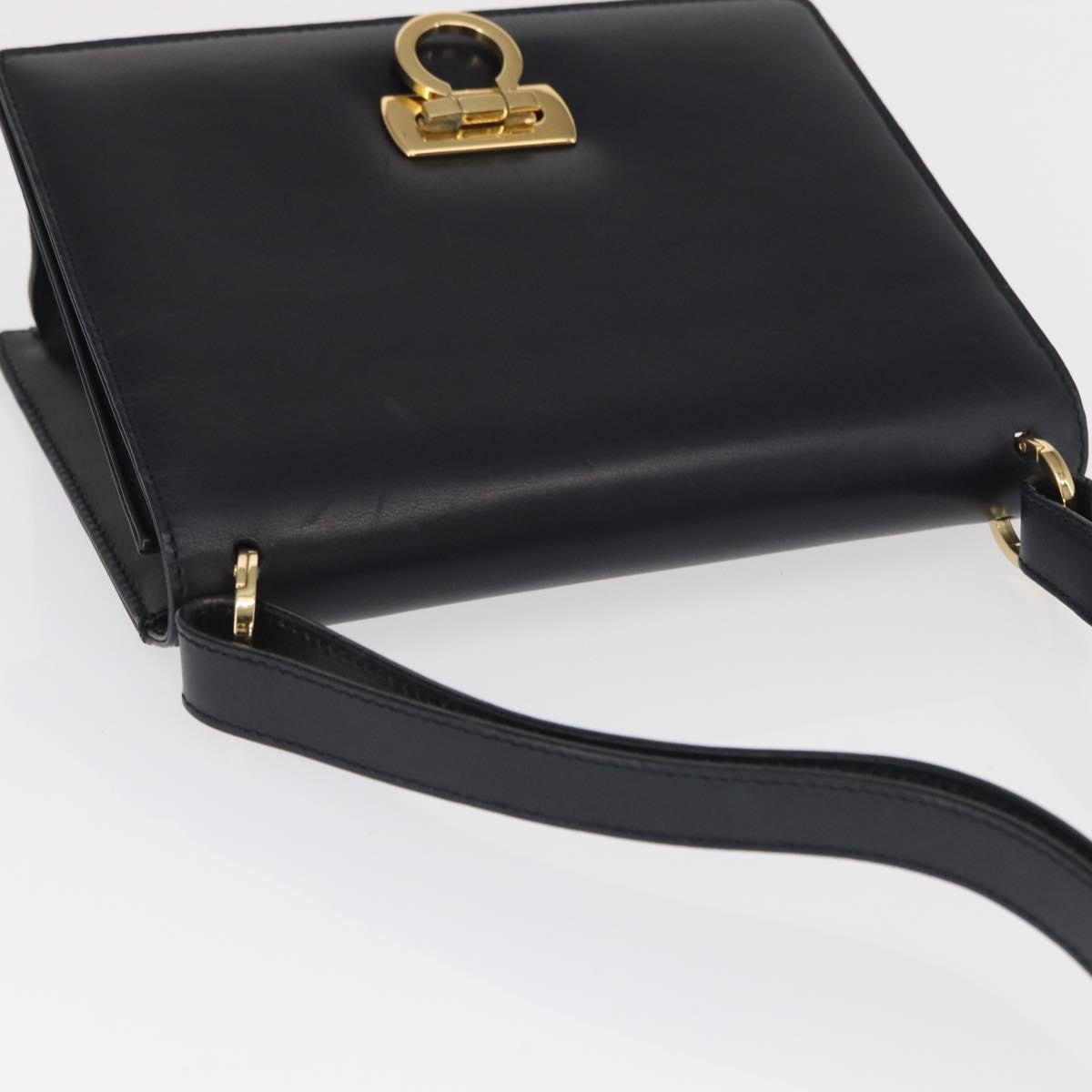 Salvatore Ferragamo Gancini Shoulder Bag Leather, NAVY, LEATHER, Shoulder bag