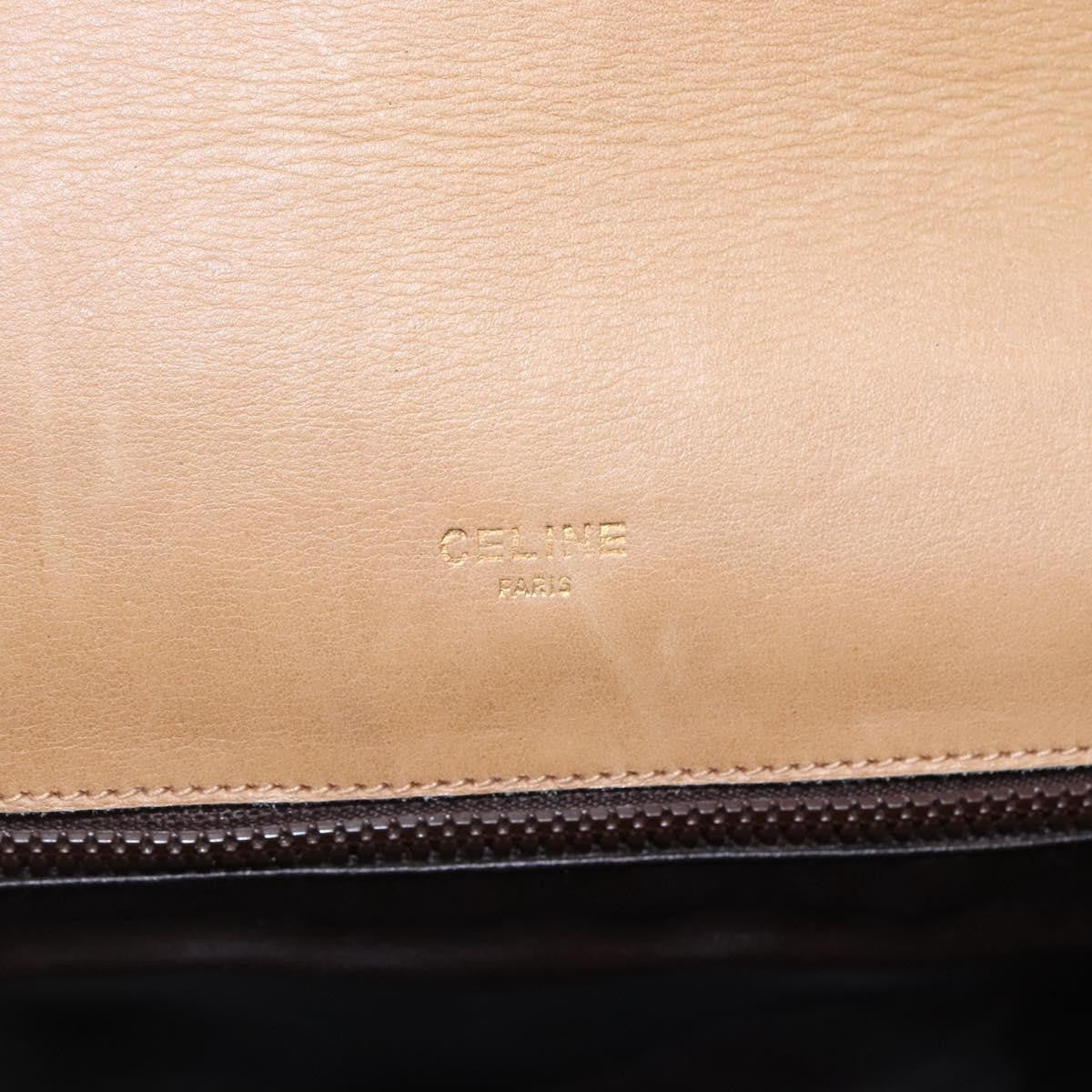 Celine Vintage Macadam Shoulder Bag Canvas and Leather, BEIGE, CANVAS, Shoulder bag
