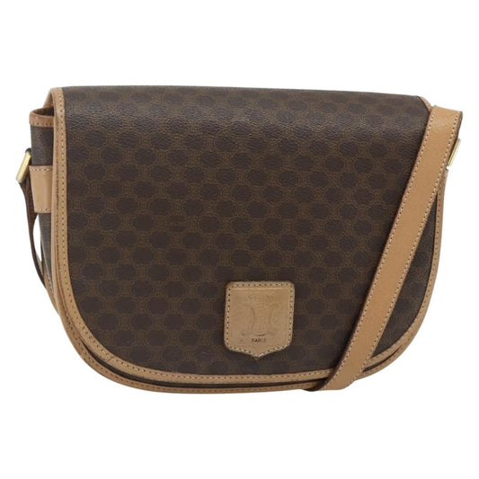 Celine Vintage Macadam Shoulder Bag Canvas and Leather, Brown, Canvas, Shoulder Bag