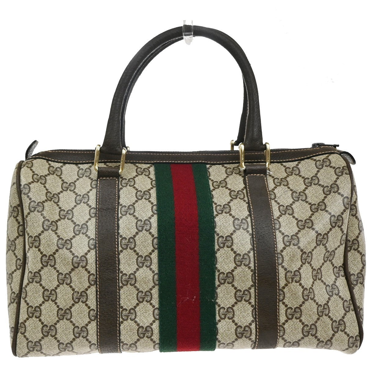 Gucci Vintage Web Boston Bag GG Coated Canvas, BROWN, PVC, Handbag