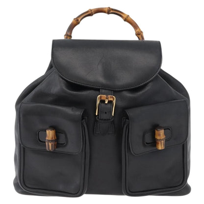 Gucci Vintage Bamboo Backpack Leather, BLACK, LEATHER, Backpack