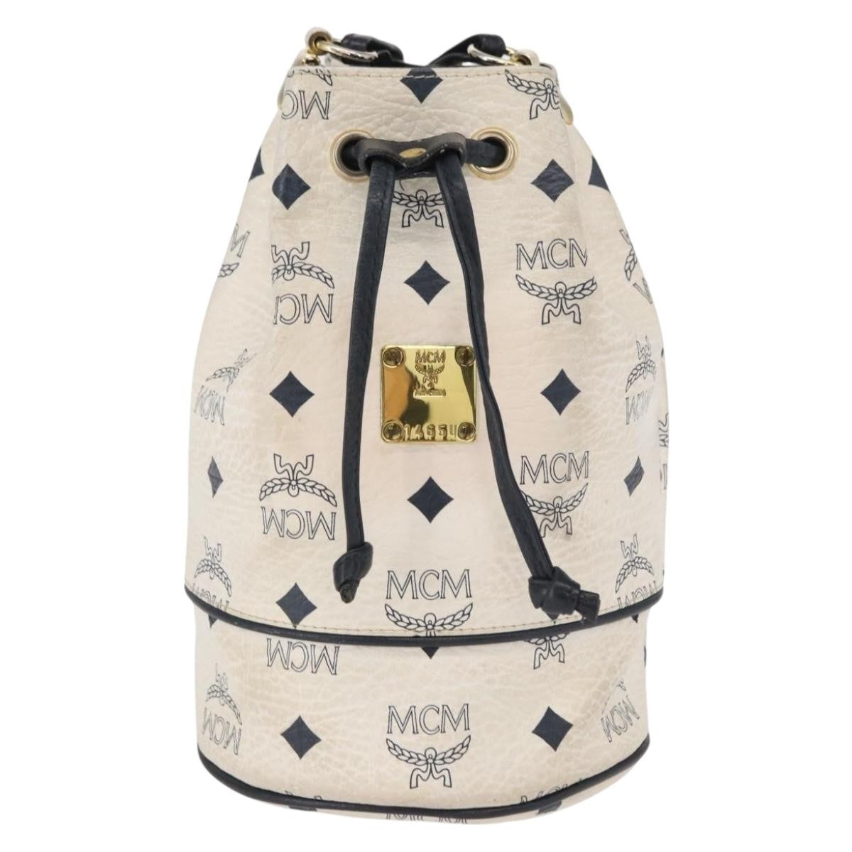 MCM Drawstring Shoulder Bag Leather, WHITE, PVC, Shoulder bag