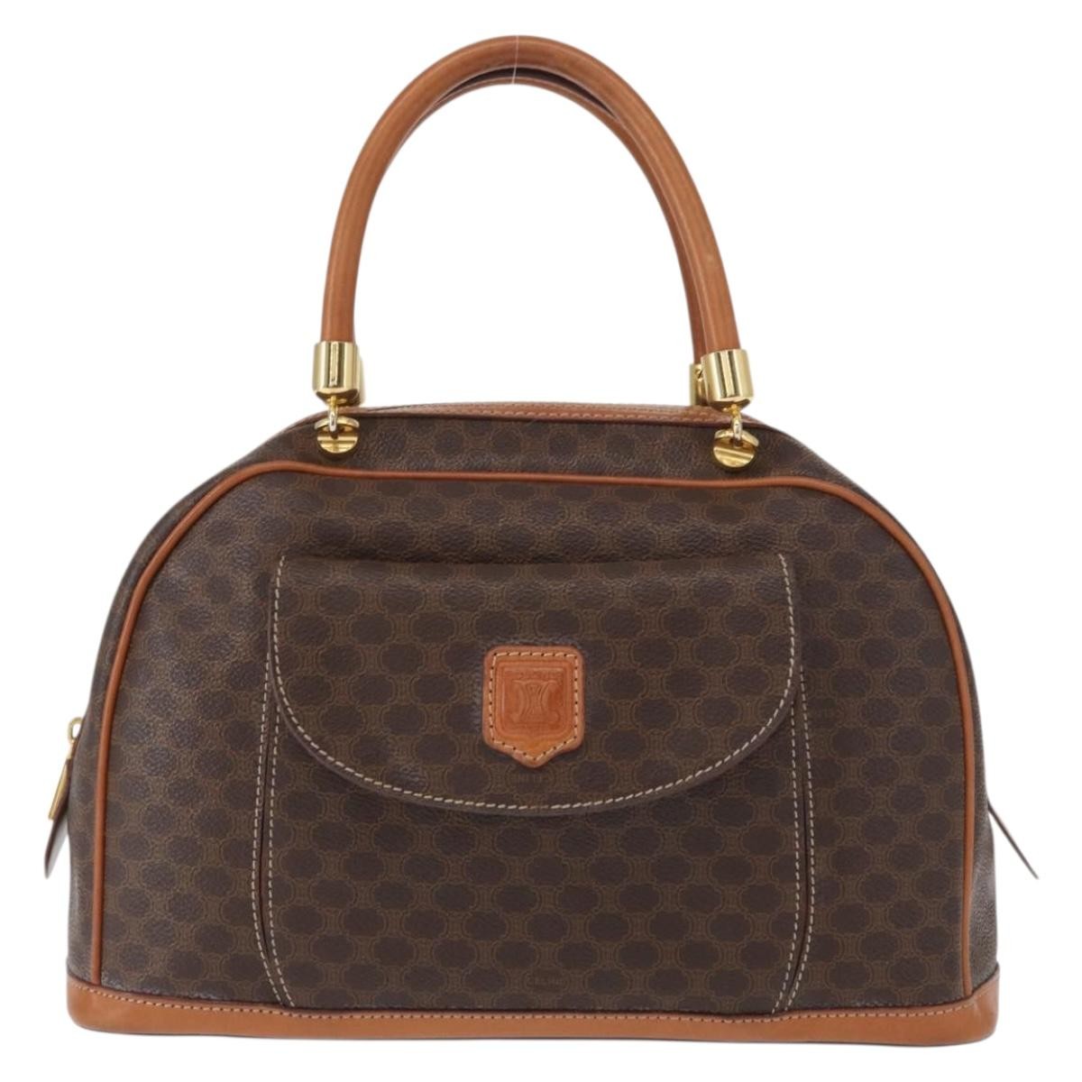 Celine Vintage Macadam Handbag Canvas and Leather, BROWN, CANVAS, Handbag