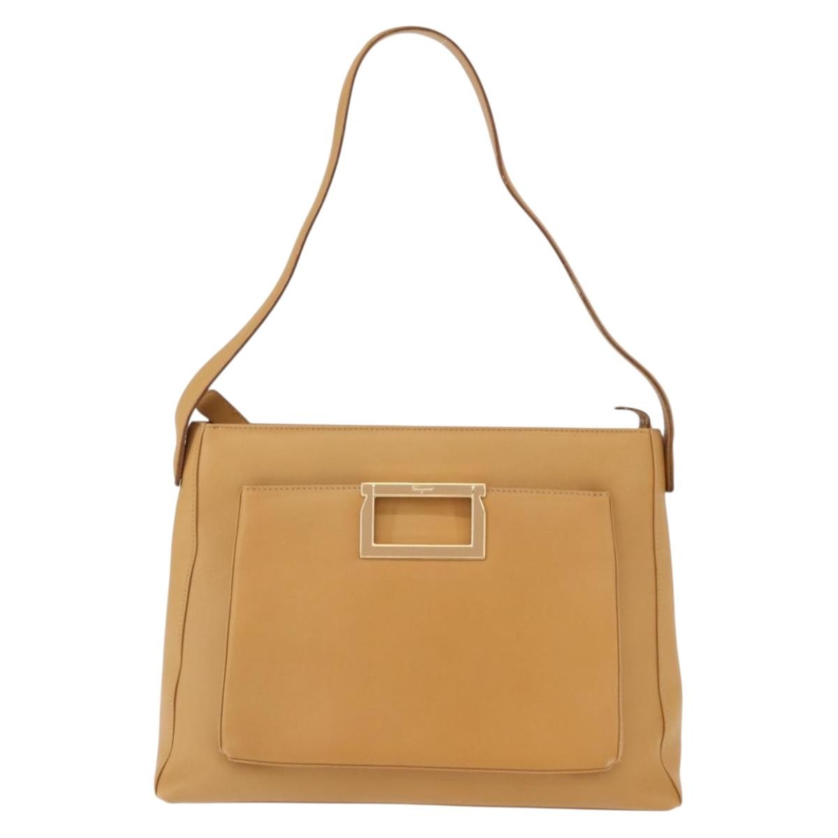 Salvatore Ferragamo Vintage Shoulder Bag Leather, BEIGE, LEATHER, Shoulder bag