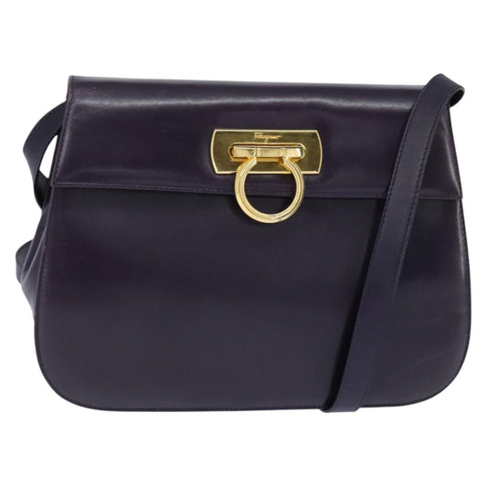 Salvatore Ferragamo Gancini Shoulder Bag Leather, NAVY, LEATHER, Shoulder bag