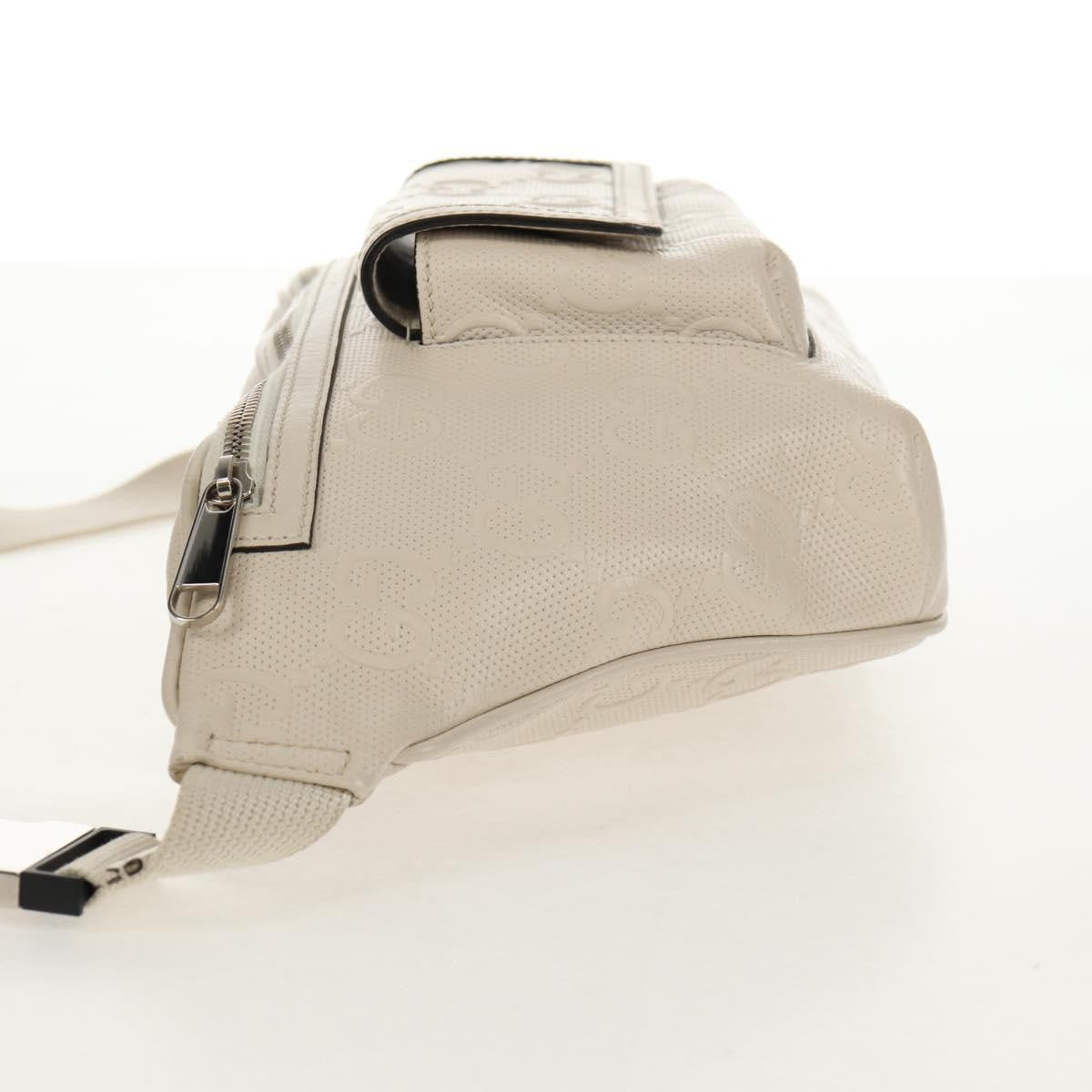 Gucci Front Pocket Belt Bag GG Embossed Perforated Leather, WHITE, CANVAS, Shoulder bag
